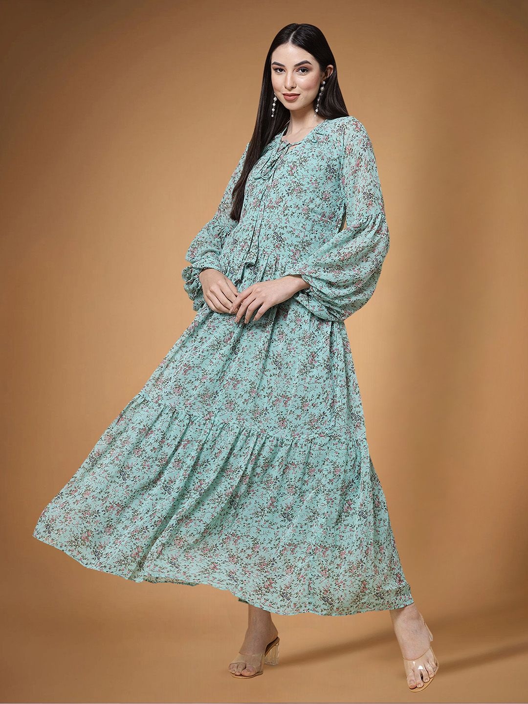 

Moda Rapido Floral Print Applique Fit & Flare Dress, Sea green