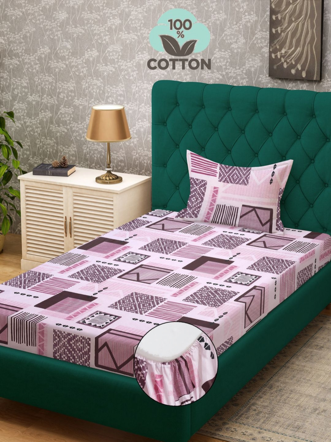 

Myntra Elegant Homes Purple & Pink Geometric 400 TC Single Bedsheet with 1 Pillow Covers