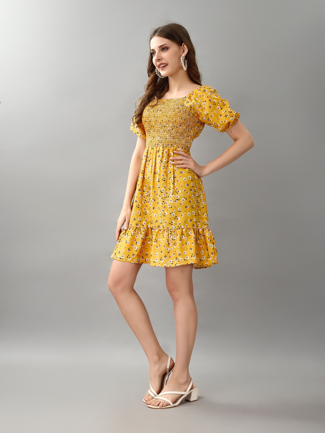 

Attire Empire Floral Print A-Line Mini Dress, Yellow