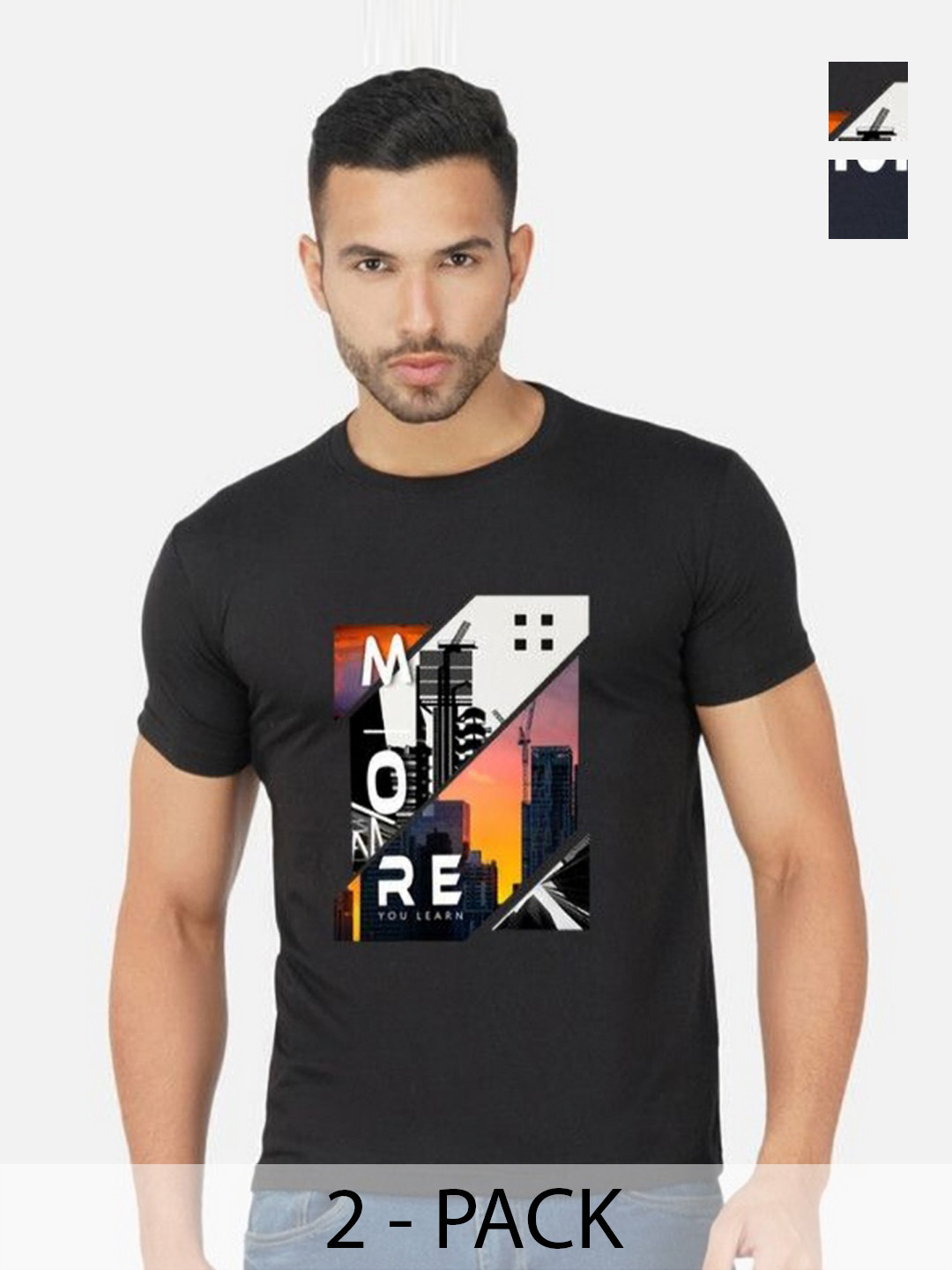 

GLOBAL NOMAD Men 2 Printed Bio Finish T-shirt, Black