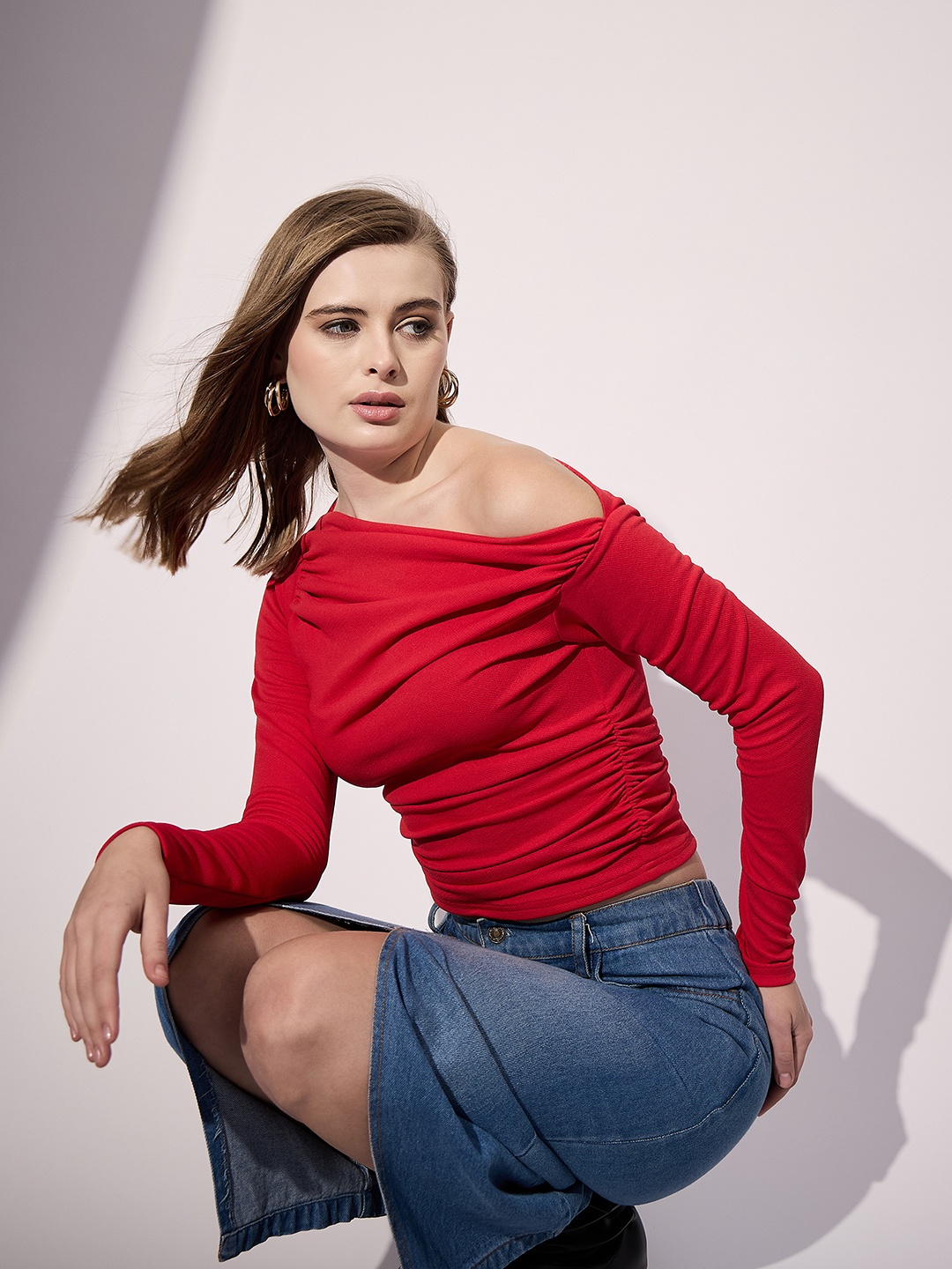 

Uptownie Stretchable Asymmetrical Ruched Top, Red