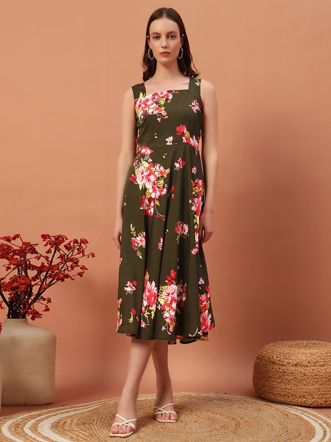 

BAESD Floral Print Crepe A-Line Dress, Multi