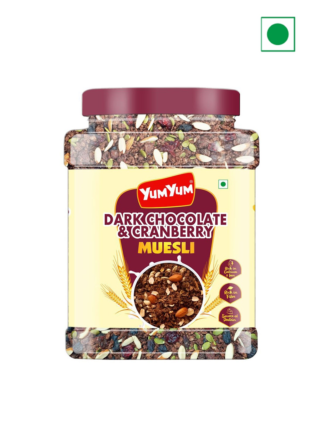 

YUM YUM Dark Chocolate & Cranberries Muesli 750g, Burgundy