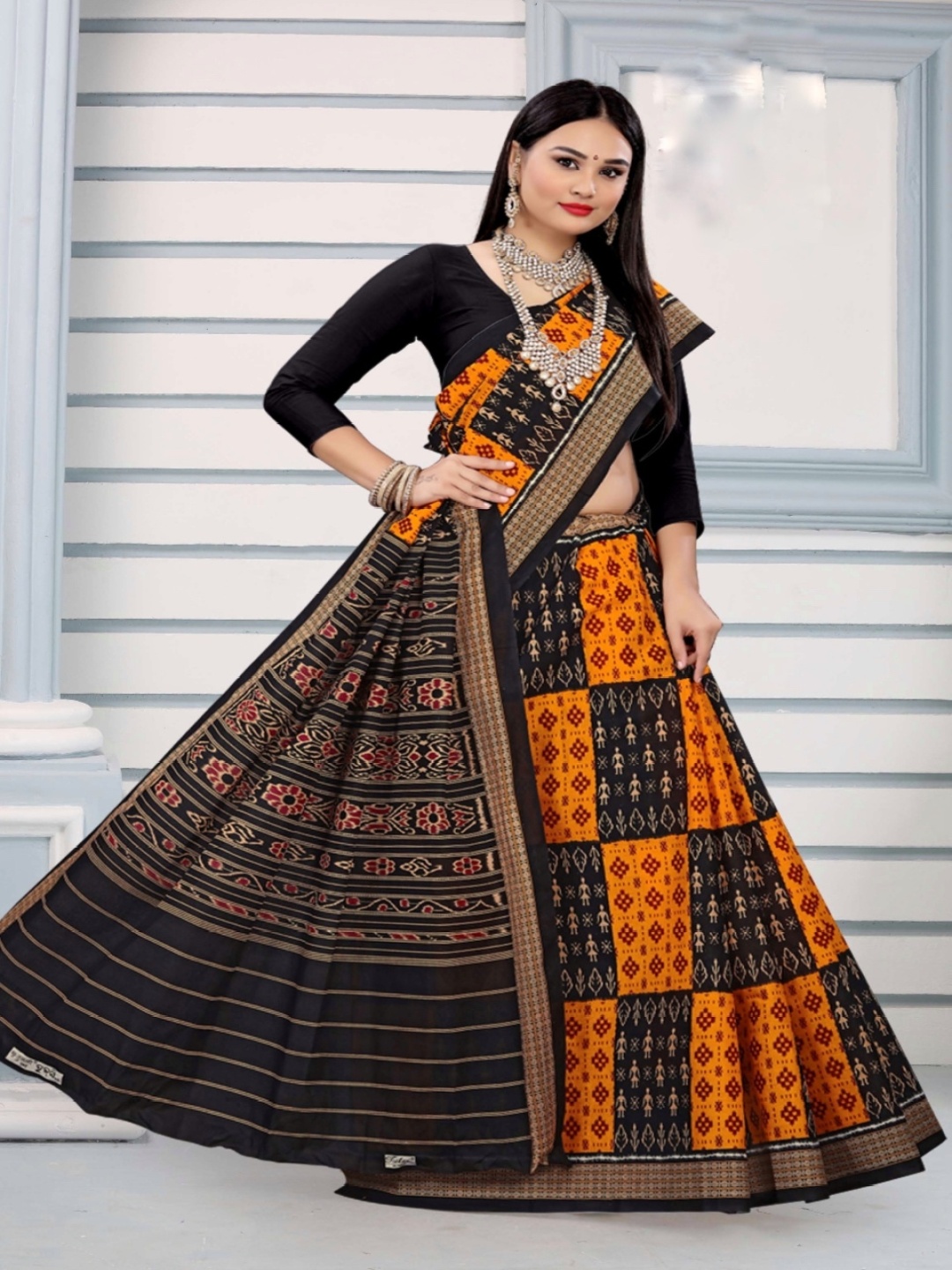 

pasapalli Pure Cotton Sambalpuri Saree, Yellow