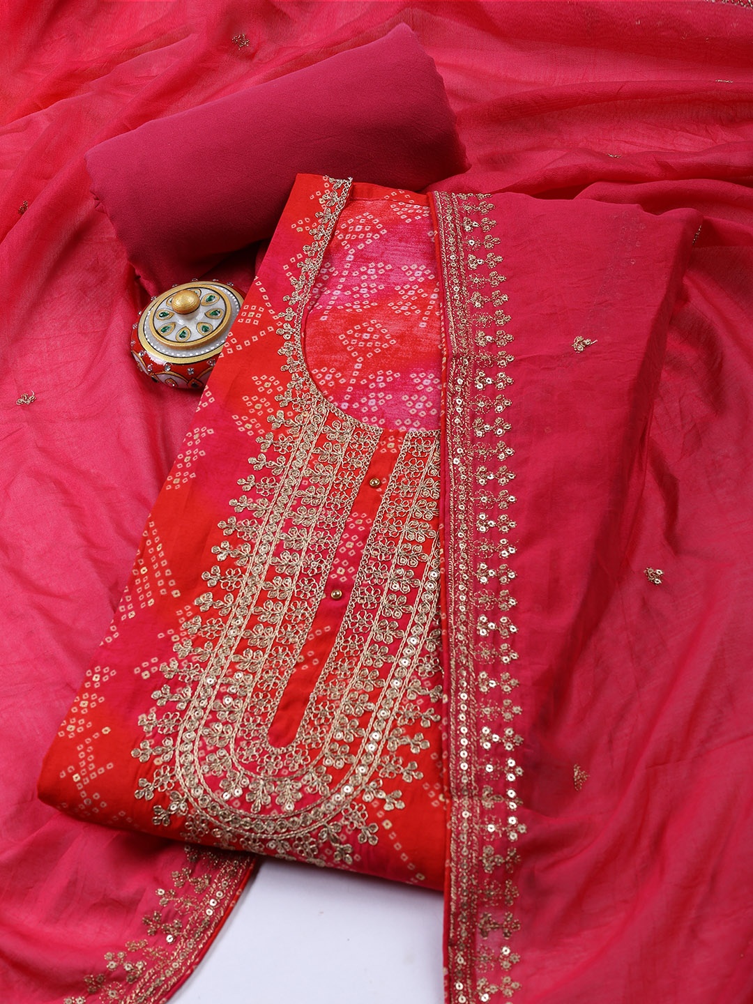 

Meena Bazaar Printed Unstitched Dress Material, Pink