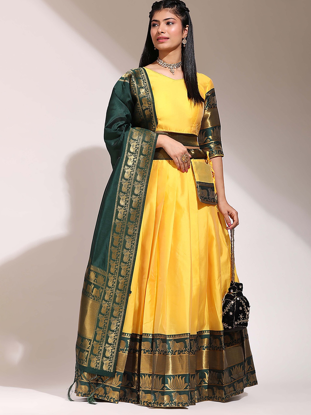 

Payu Semi-Stitched Lehenga & Unstitched Blouse With Dupatta, Yellow