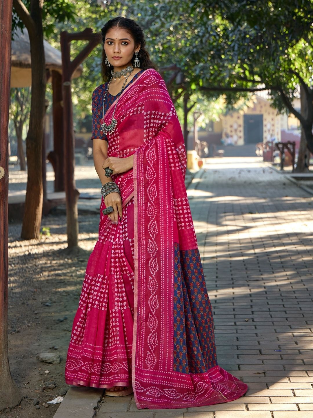 

CHUDIYA Zari Pure Cotton Saree, Pink
