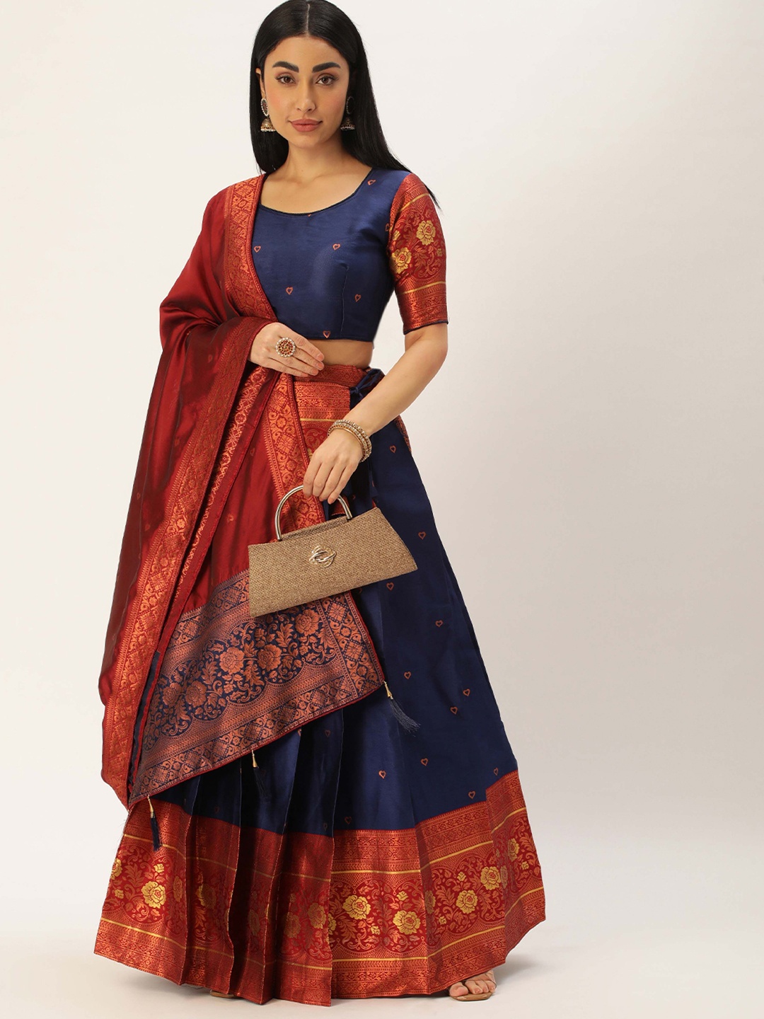 

Payu Semi-Stitched Lehenga & Unstitched Blouse With Dupatta, Navy blue