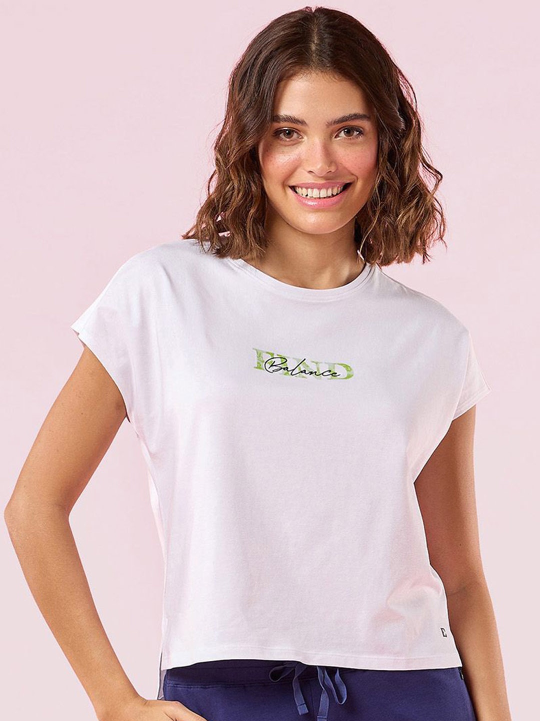 

Enamor Graphic Embroidered Round Crew Neck Lounge T-Shirt, White