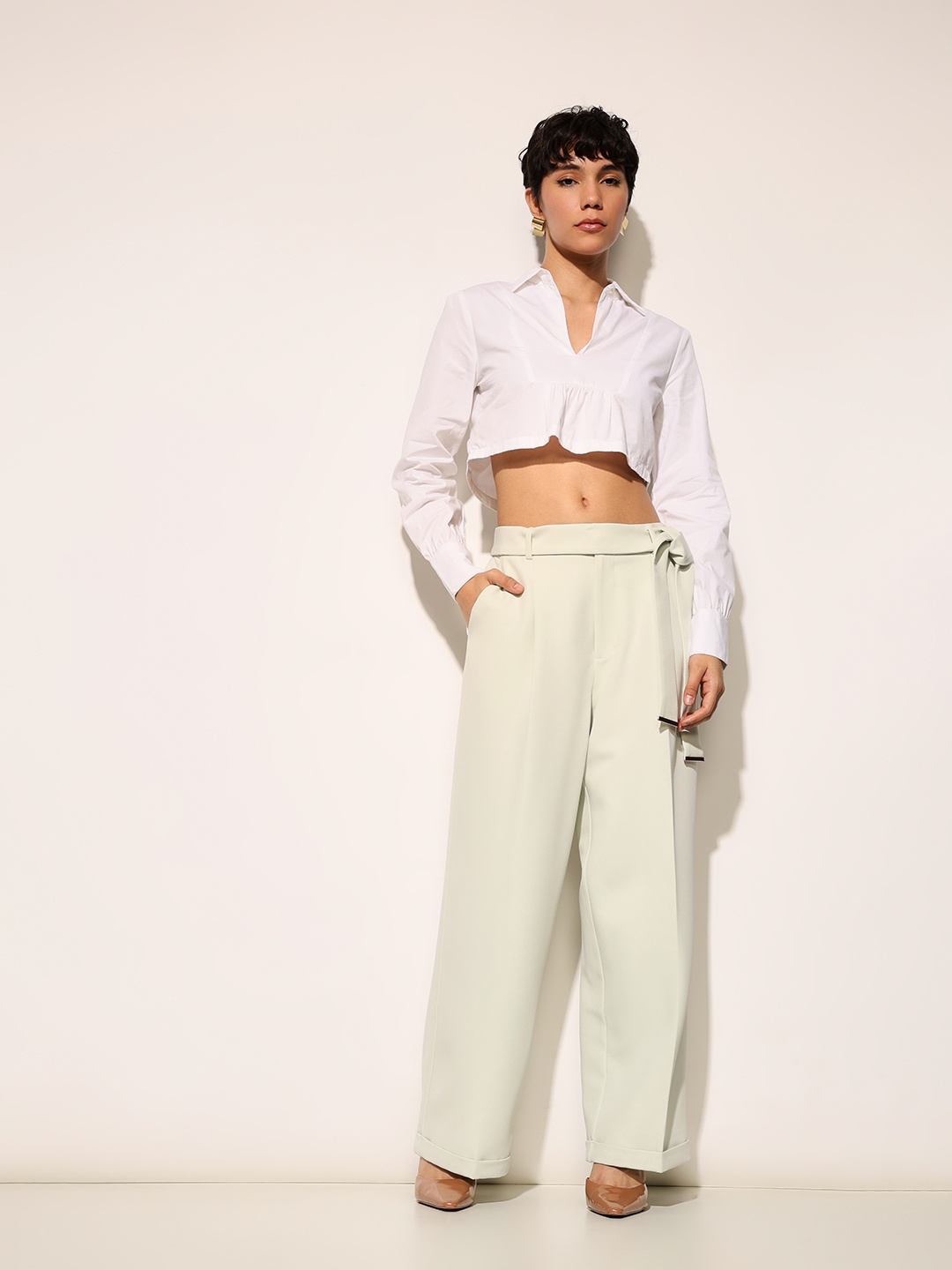 

ONLY Women Straight Fit High-Rise Trousers, Green