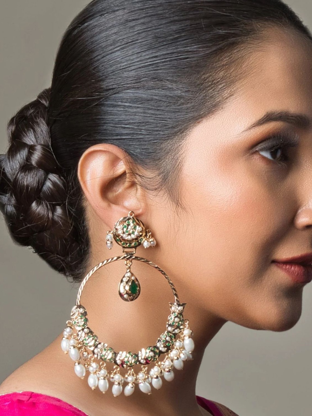 

QUEENS JEWELS Contemporary Chandbalis Earrings, Green