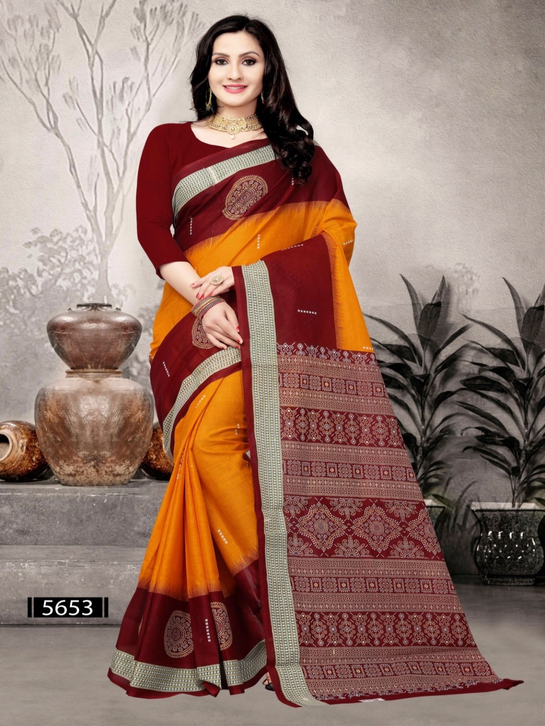 

pasapalli Pure Cotton Sambalpuri Saree, Orange