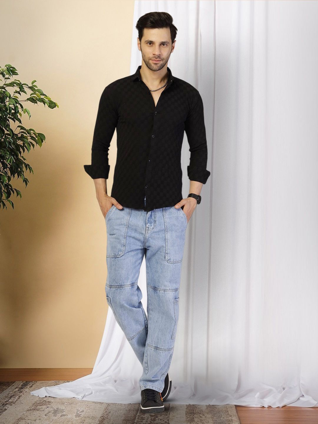 

Moda Rapido Men Original Opaque Casual Shirt, Black