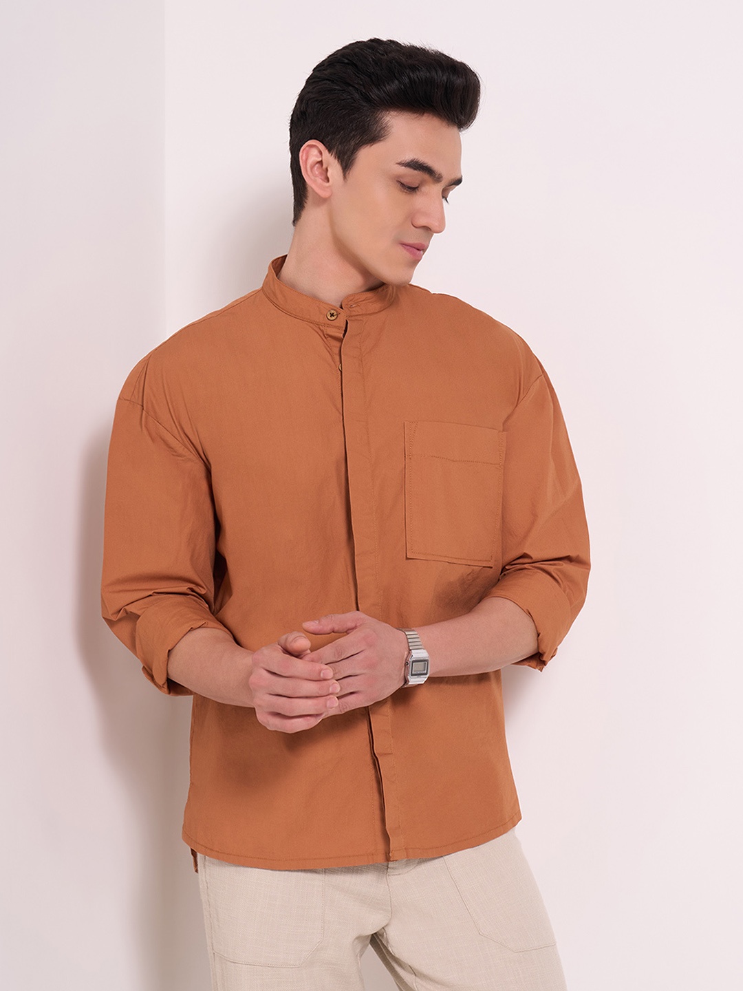 

7 Alt by Pantaloons Men Opaque Casual Shirt, Rust