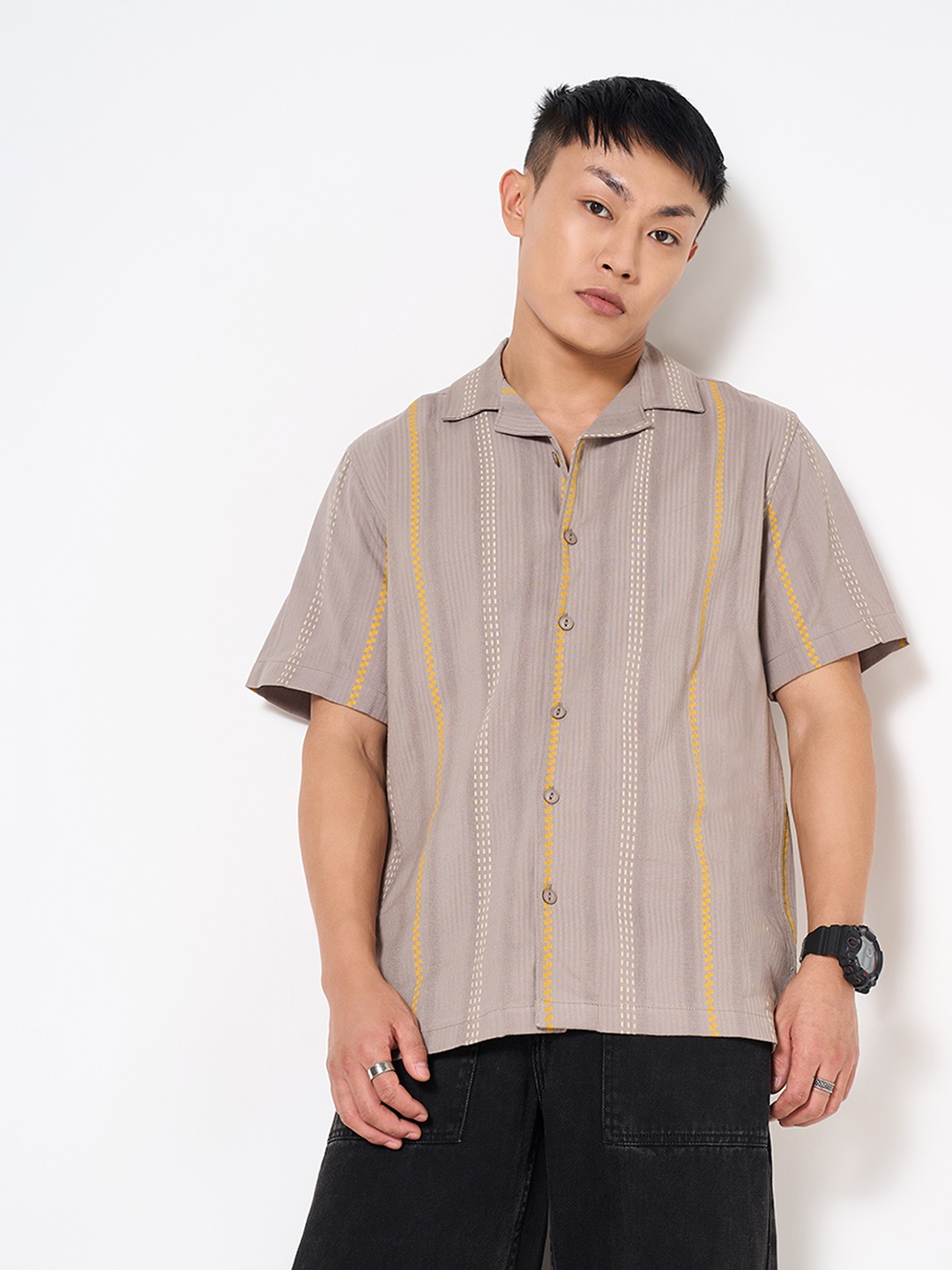 

People Men Slim Fit Opaque Printed Casual Shirt, Grey