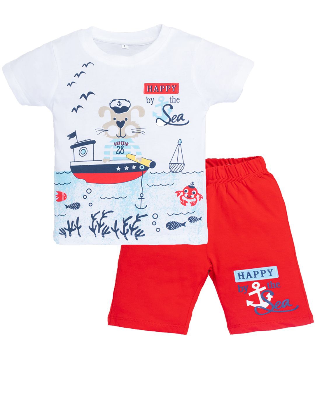 

YK Boys Pack Of 2 Cartoon Characters Printed Pure Cotton T-shirt With Shorts, White