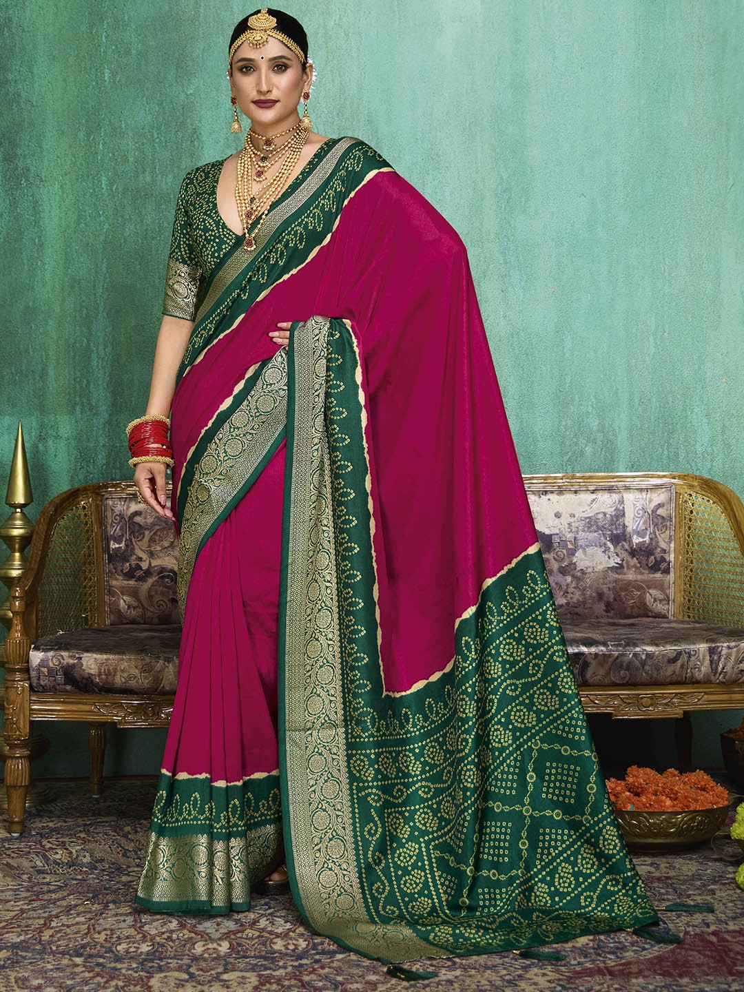 

Meena Bazaar Art Silk Saree, Pink