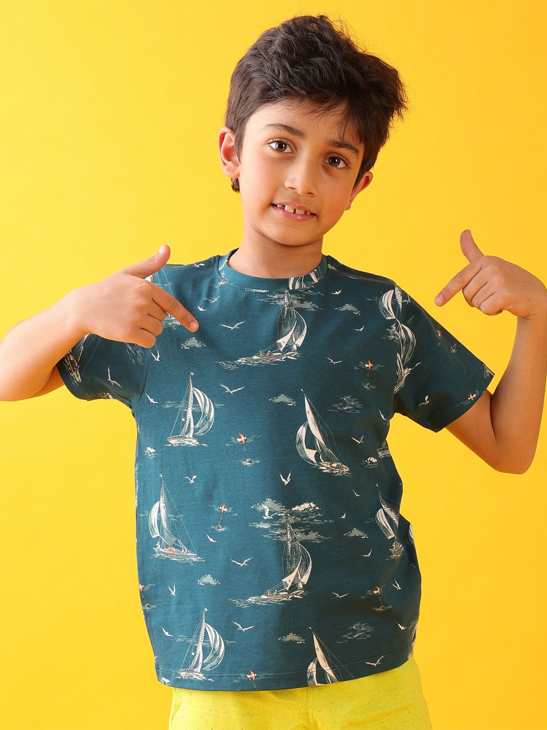 

Anthrilo Boys Printed Pockets T-shirt, Blue