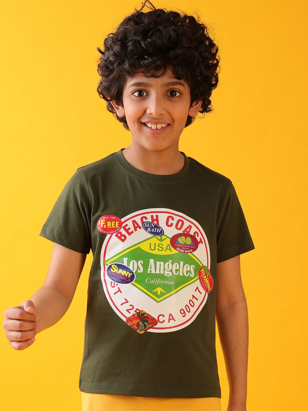 

Anthrilo Boys Printed Applique T-shirt, Olive