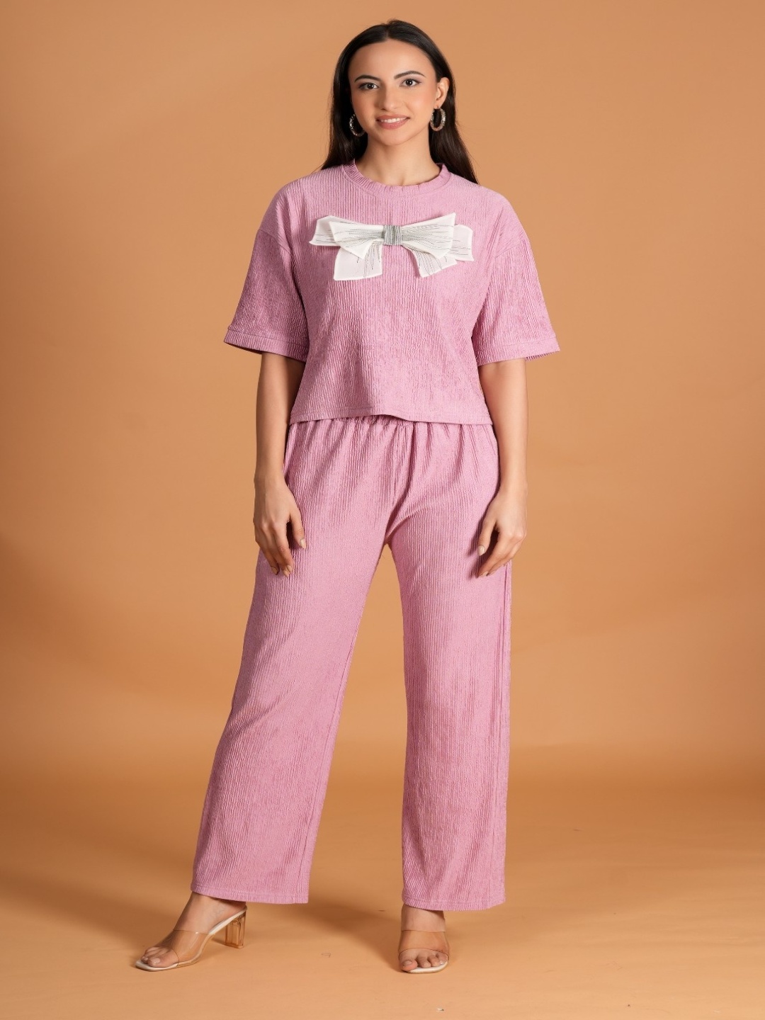 

BAESD Self Design Pure Cotton Top & Trousers Co-Ord Set, Pink