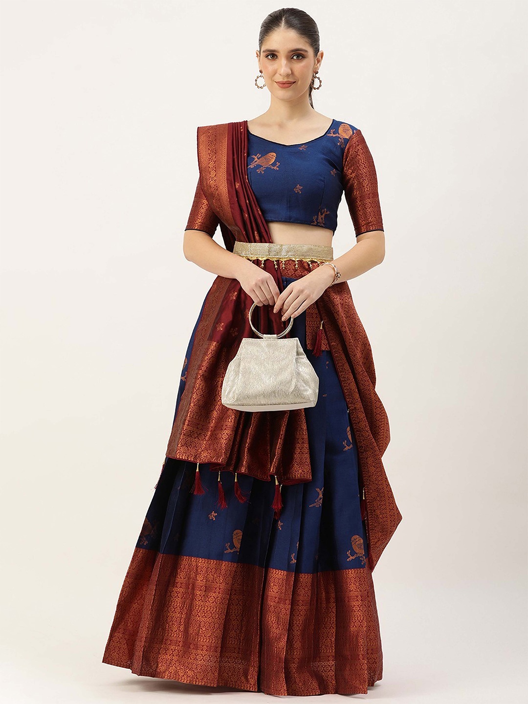 

Payu Semi-Stitched Lehenga & Unstitched Blouse With Dupatta, Navy blue