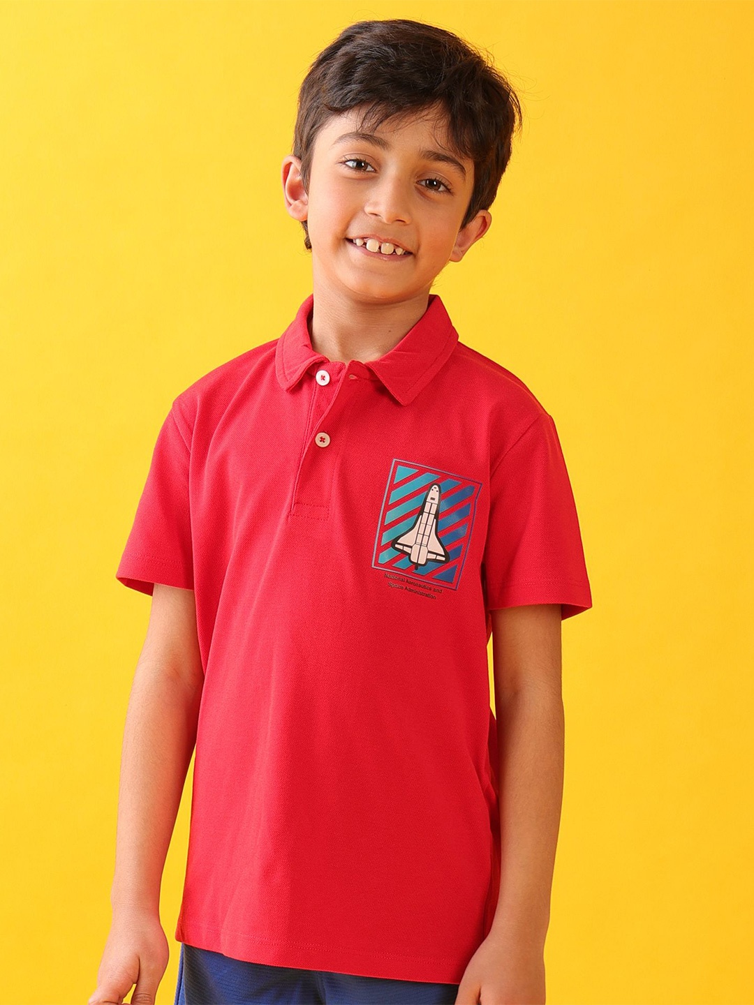 

Anthrilo Boys Printed Applique T-shirt, Red