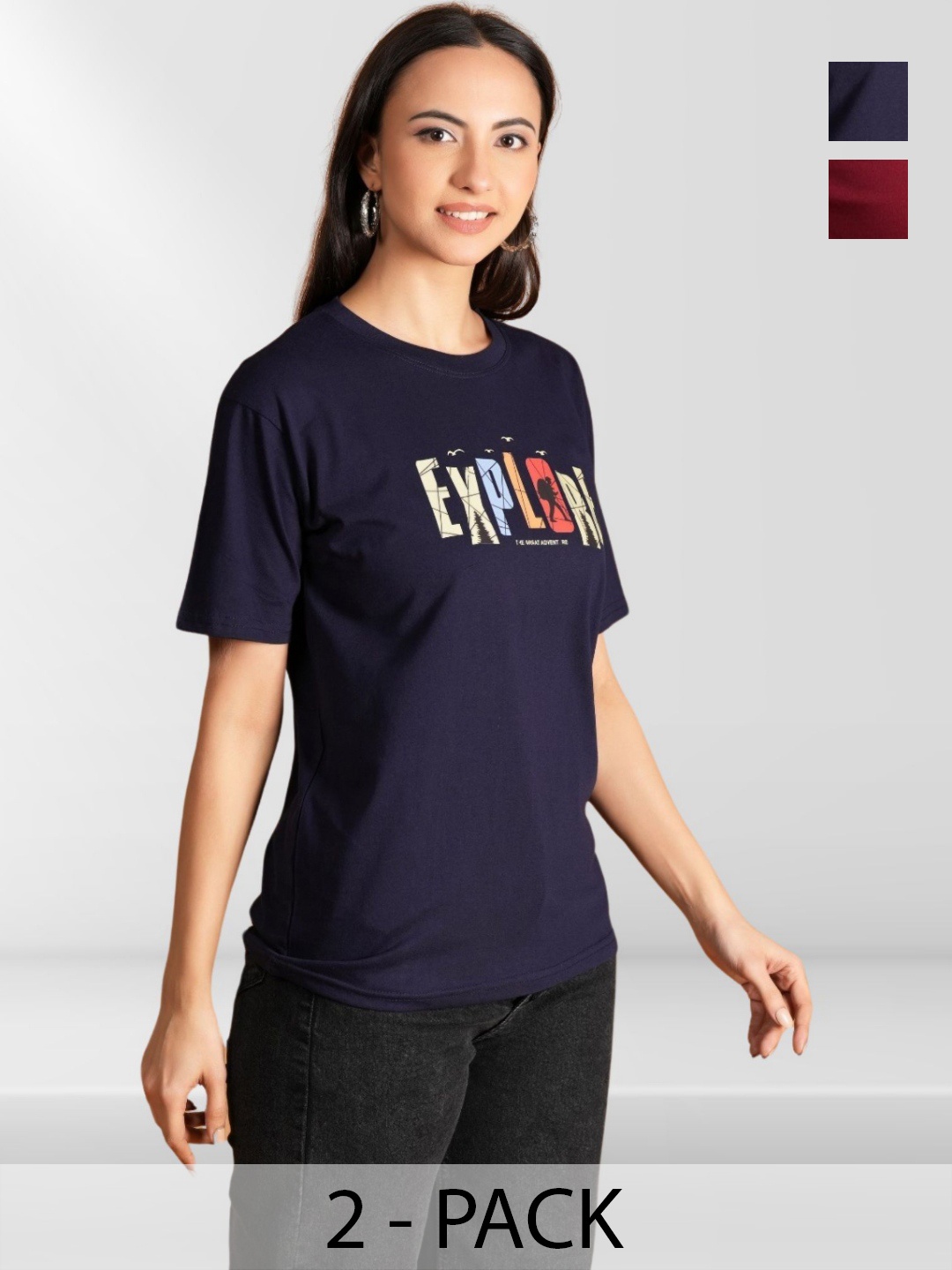 

NEYSA Women Typography 2 Printed Applique T-shirt, Multi