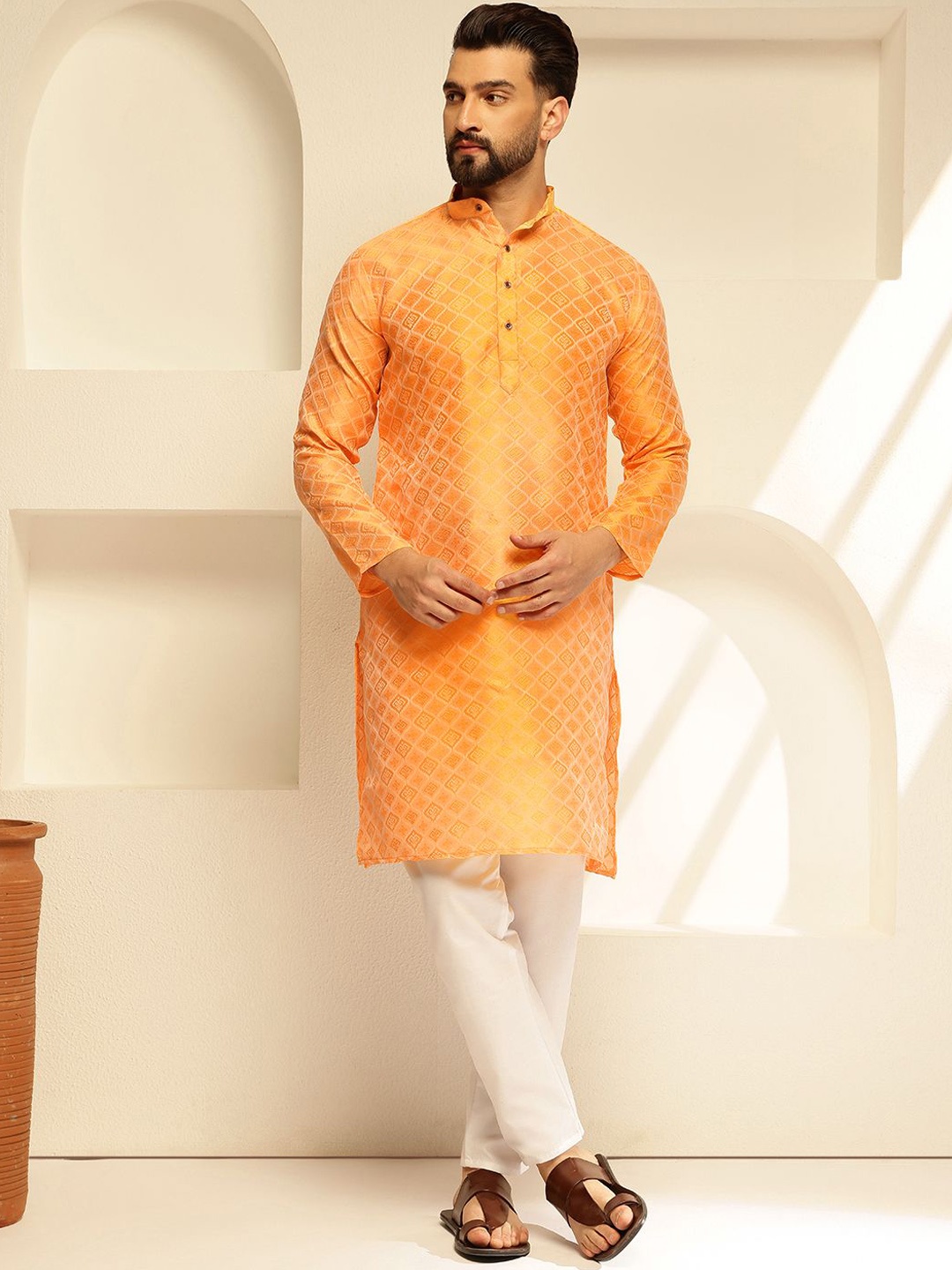 

SOJANYA Men Ethnic Motifs Regular Kurta with Pyjamas, Yellow