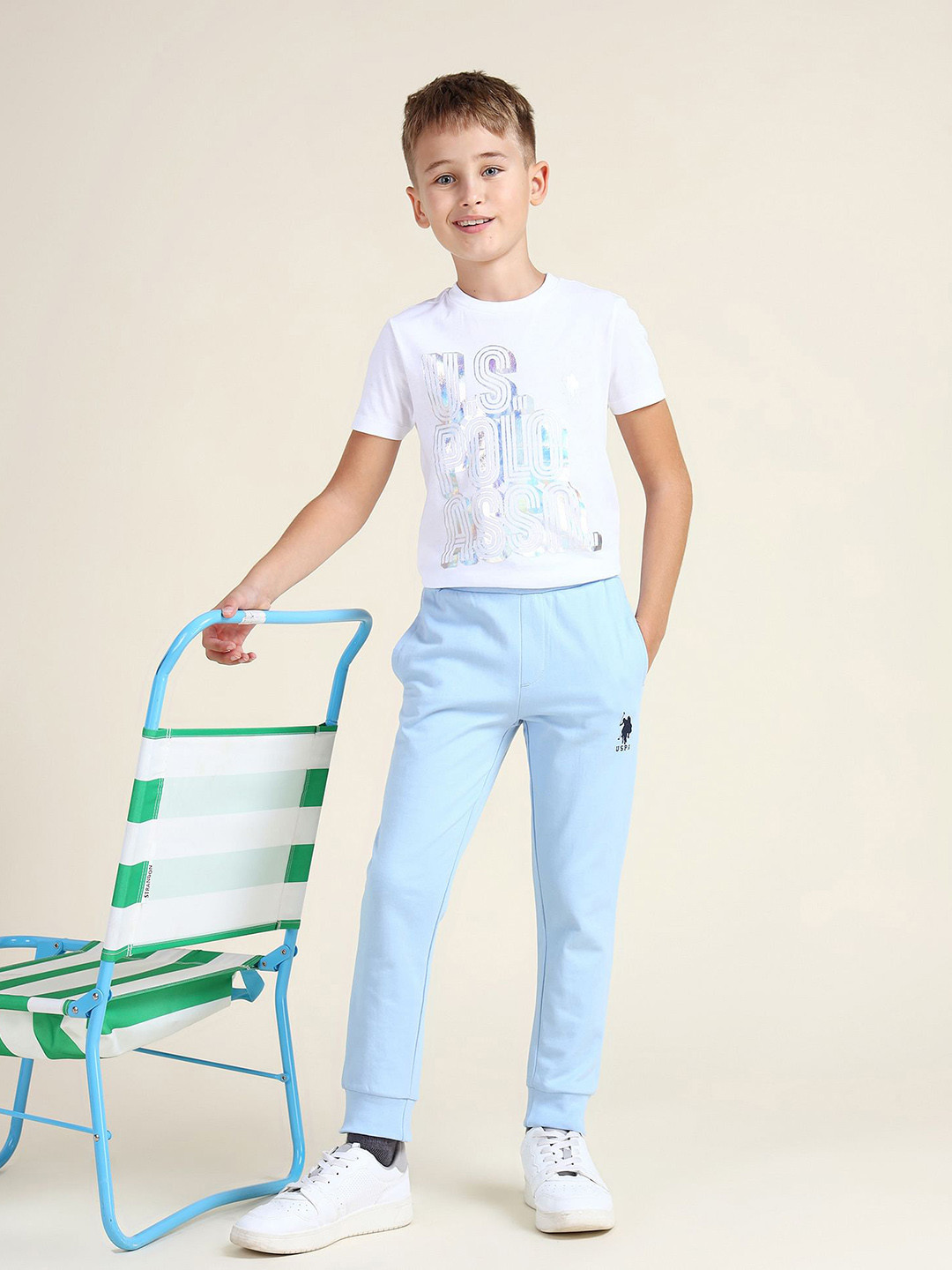 

U.S. Polo Assn. Kids Boys Brand Logo Printed Pure Cotton Joggers, Blue