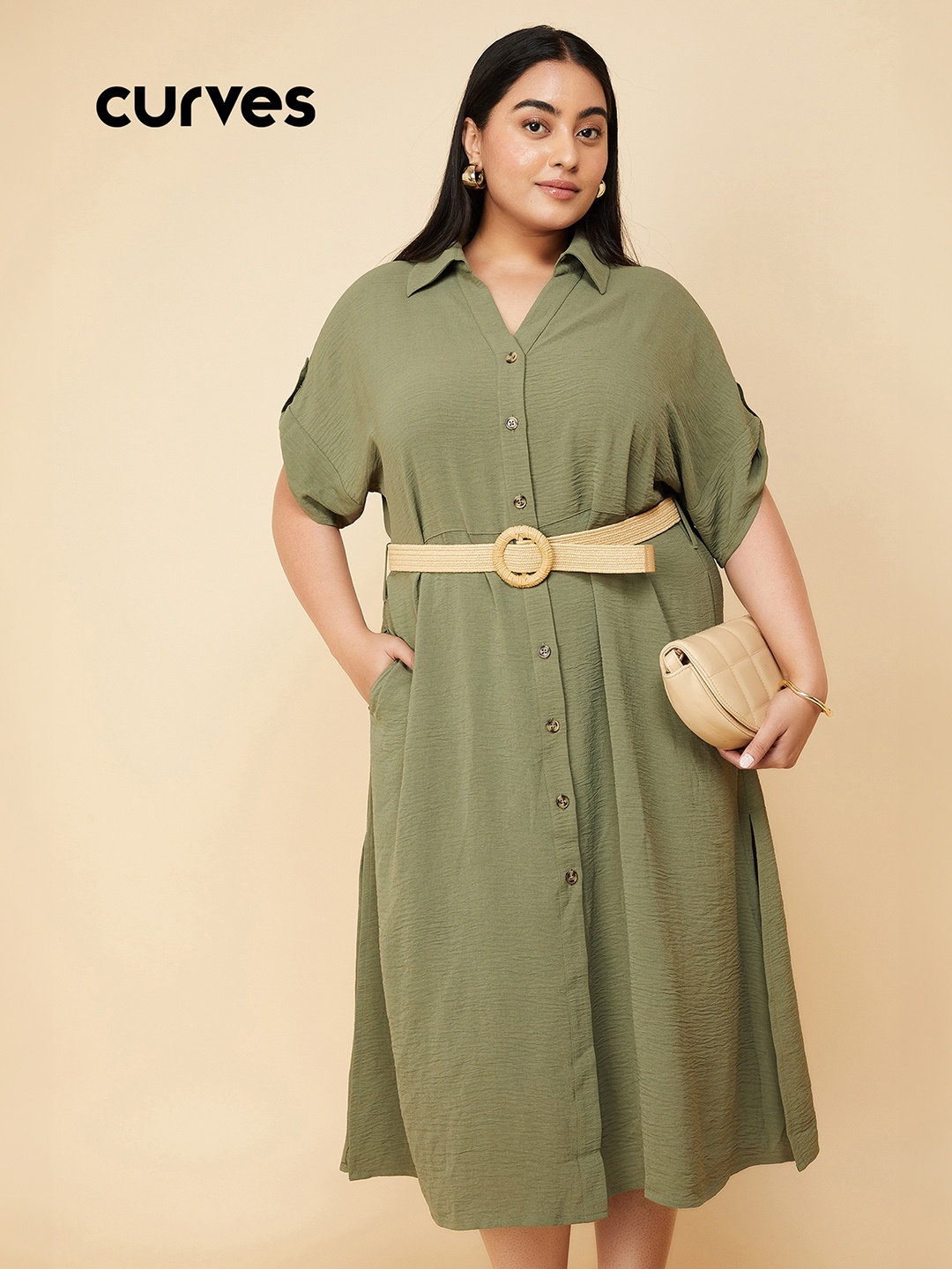 

Max Women Plus Size Shirt Dress, Green