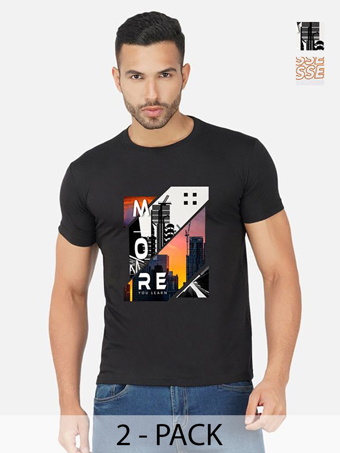 

GLOBAL NOMAD Men 2 Printed Bio Finish Applique T-shirt, Black