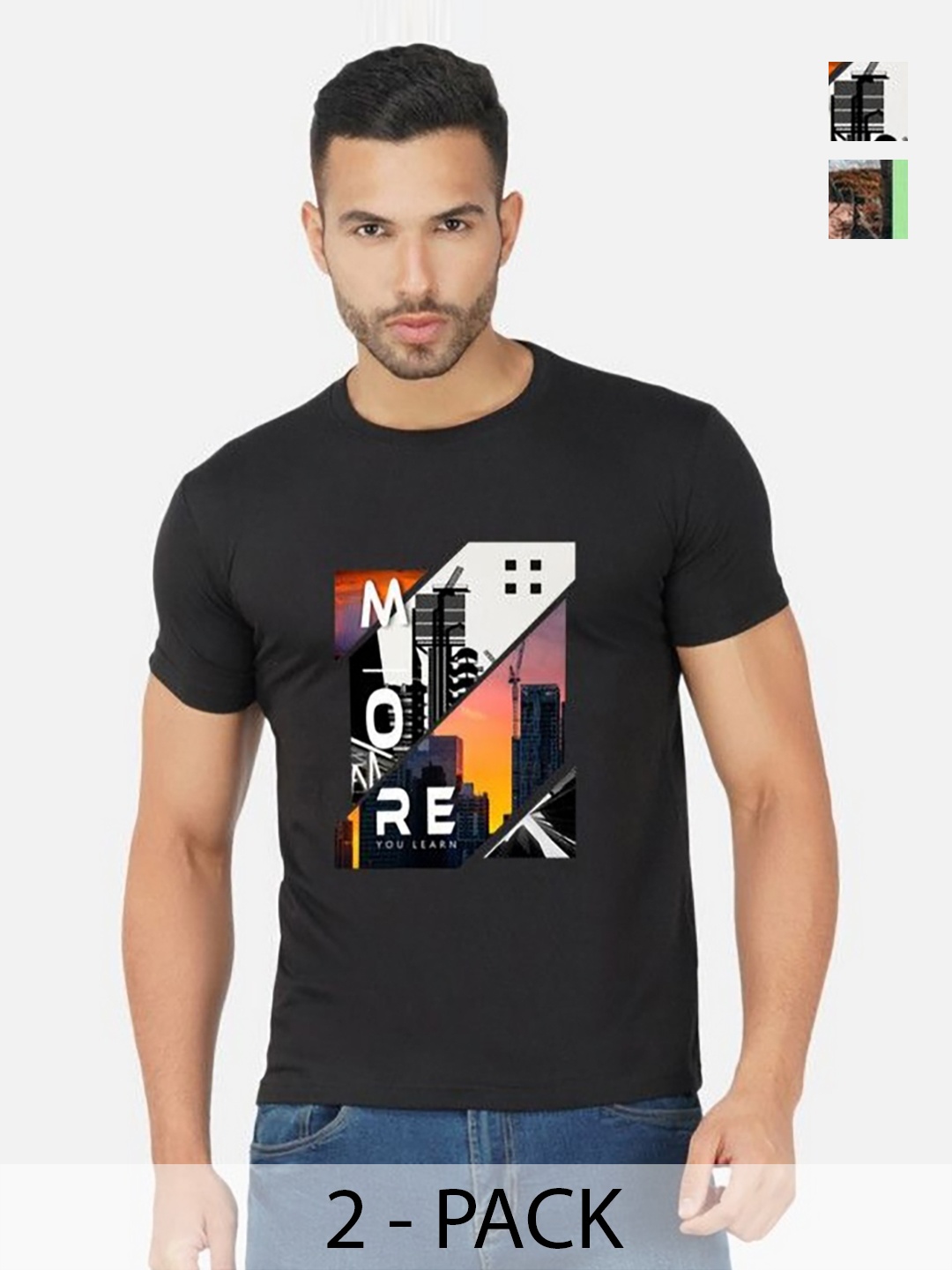 

GLOBAL NOMAD Men 2 Printed Bio Finish Applique T-shirt, Black