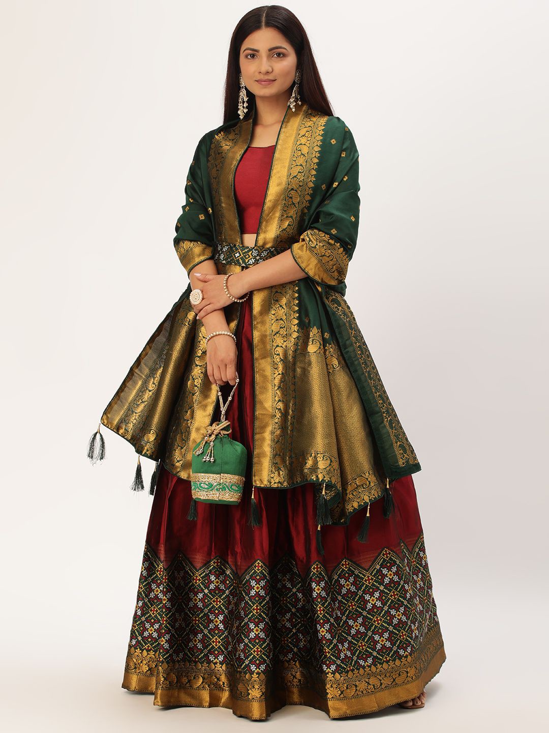 

Payu Semi-Stitched Lehenga & Unstitched Blouse With Dupatta, Maroon