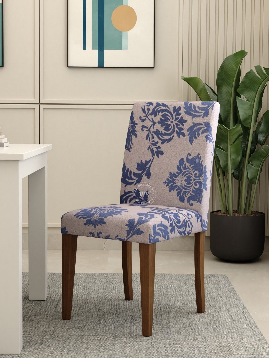 

WOODEN STREET Blue & White Printed Chair Cover