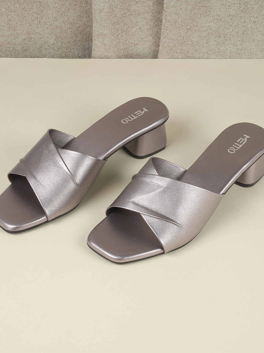 

Metro Textured Block Mules, Metallic