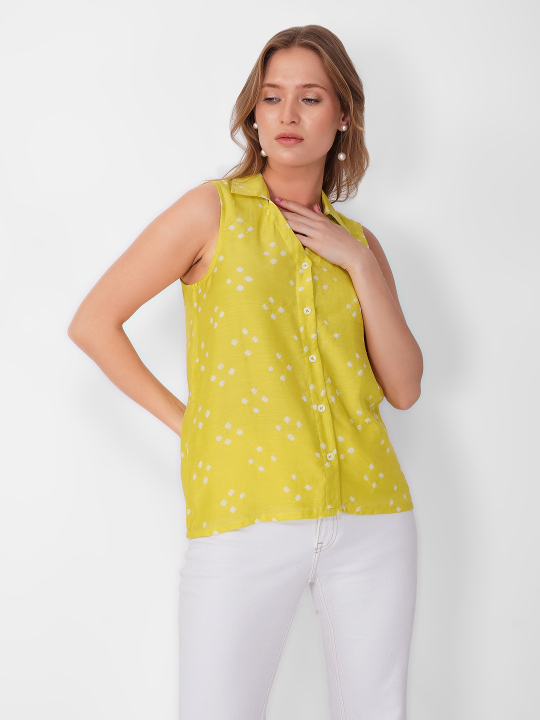 

Zenava by Myntra Women Comfort Polka Dot Opaque Printed Casual Shirt, Lime green