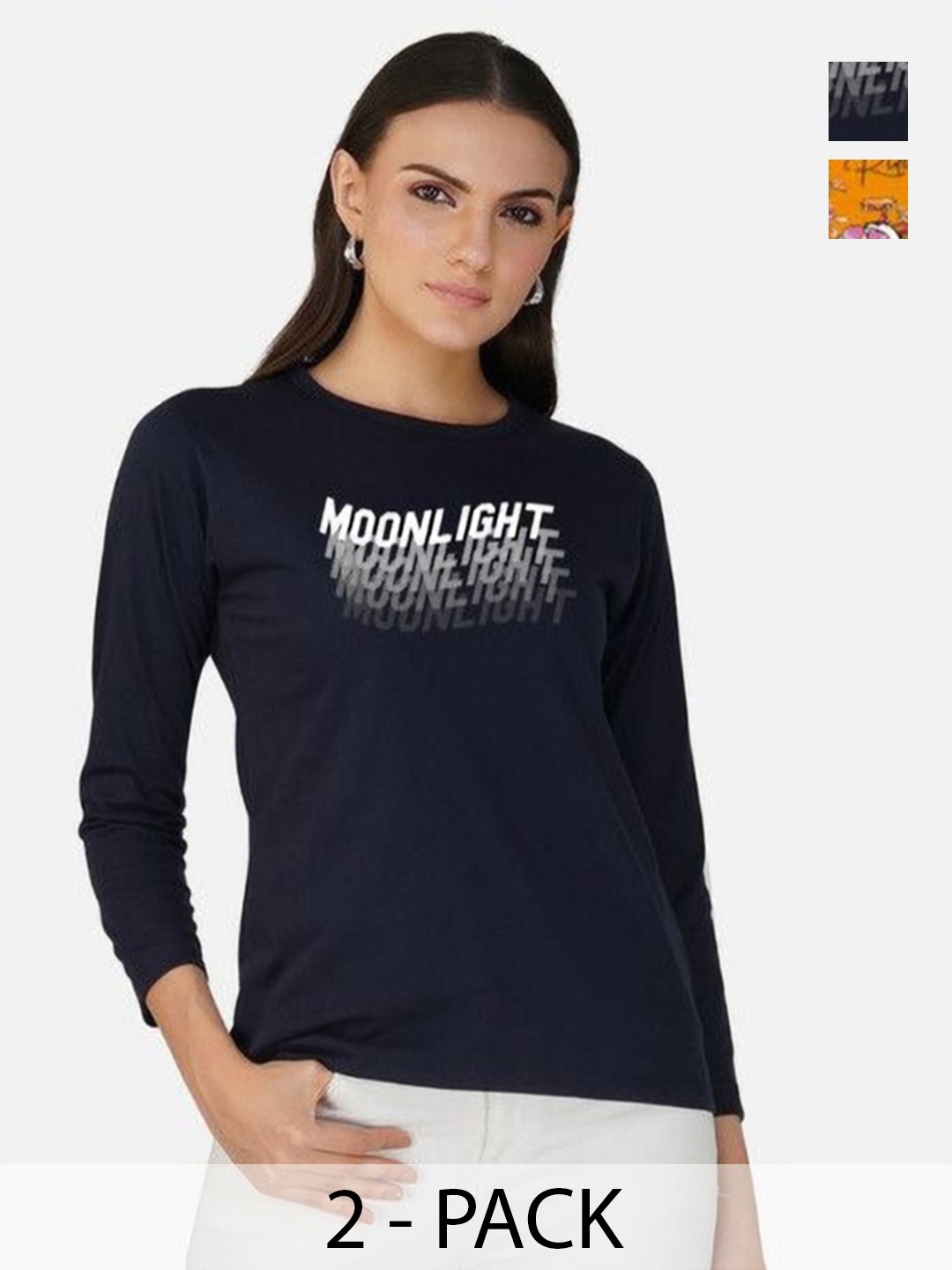 

Metronaut Women Pack of 2 Bio Finish Graphic Printed Round Neck Cotton T-shirts, Mustard
