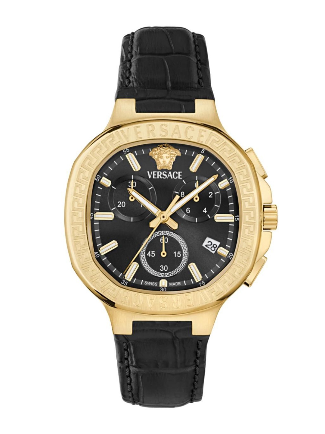 

Versace Unisex Brass Dial & Leather Wrap Around Straps Analogue Watch VEVCA0224, Black