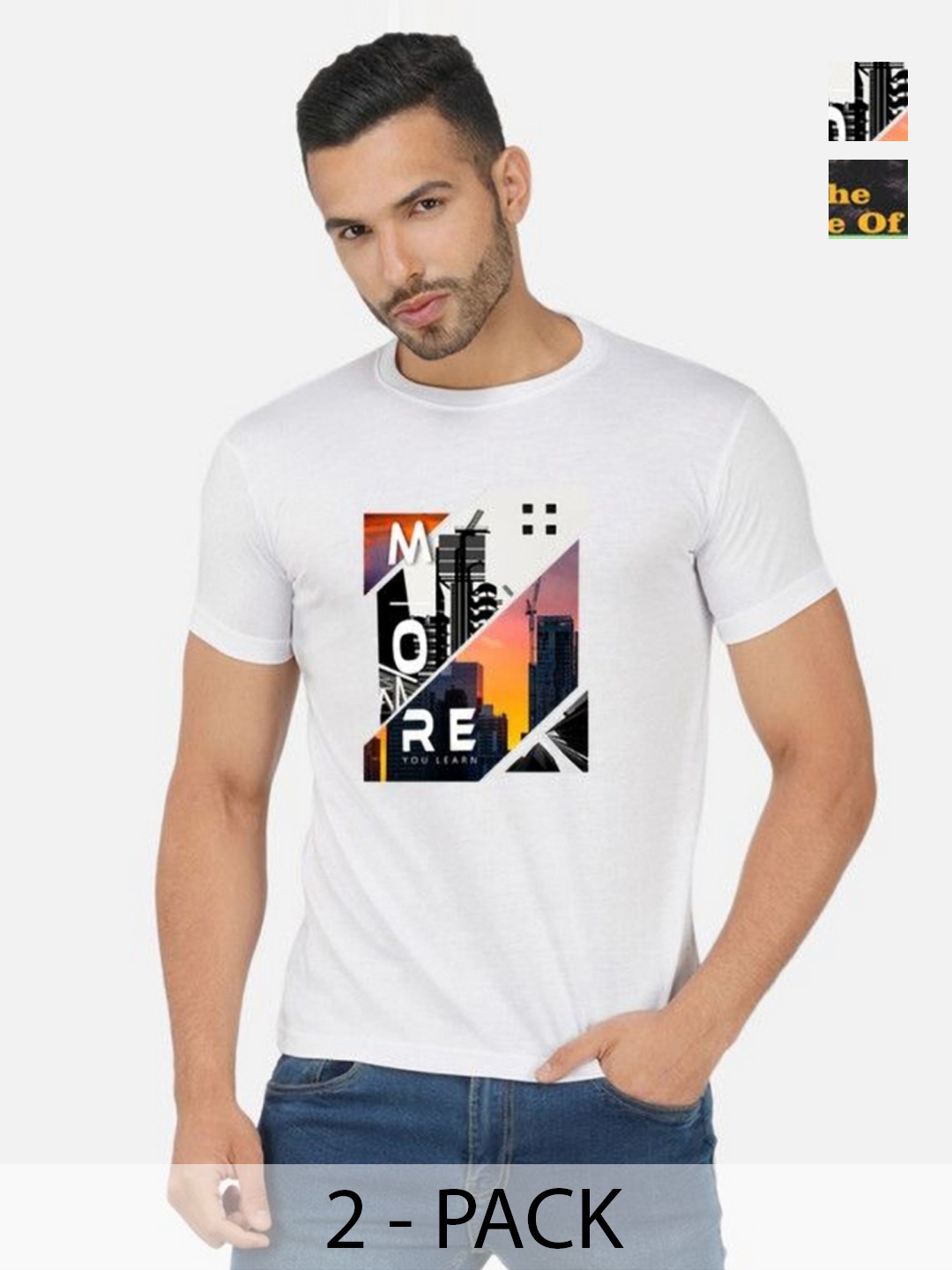 

GLOBAL NOMAD Men 2 Printed Bio Finish Applique T-shirt, White