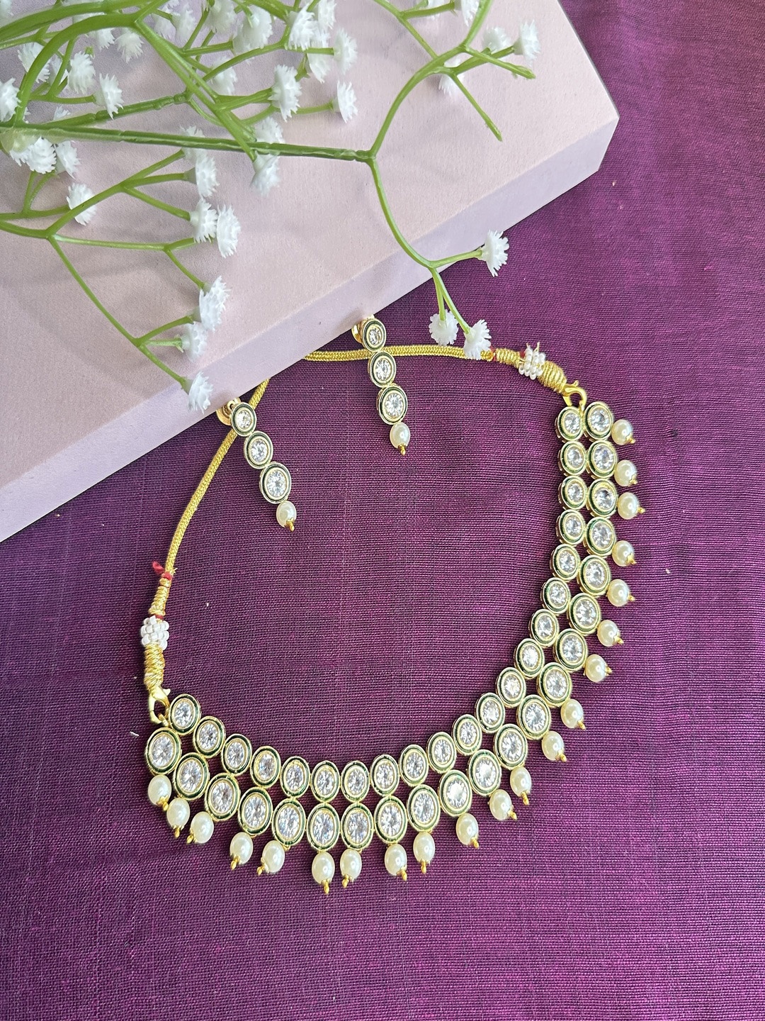 

Stridhan Gold-Plated Dazzling Two Layered Kundan Choker Necklace Set