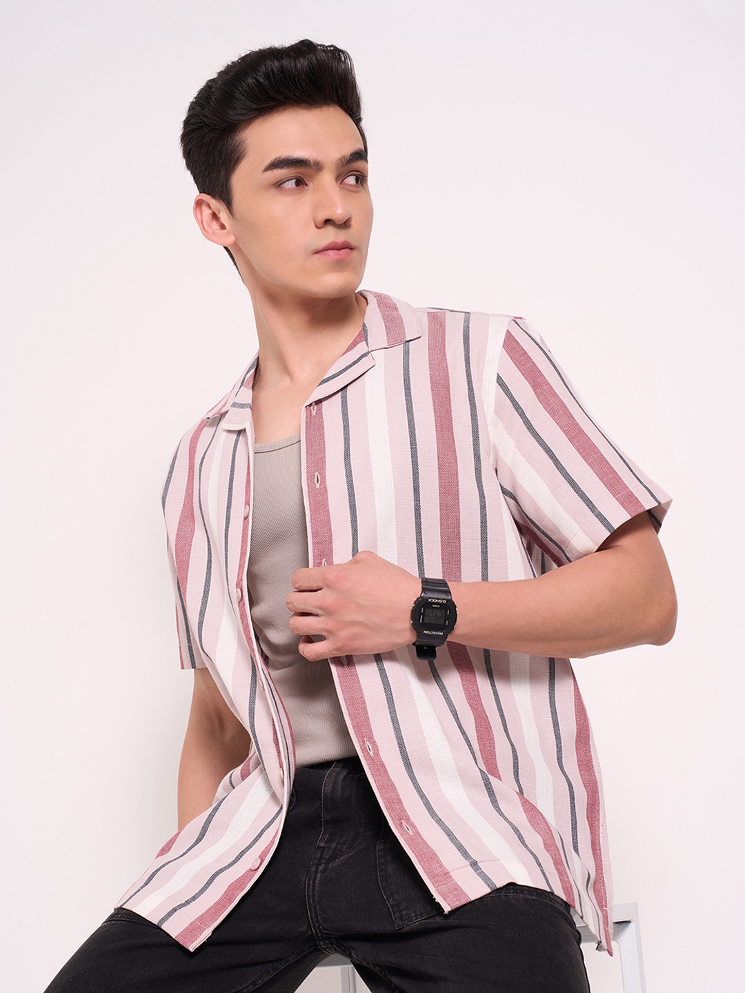 

People Men Multi Stripes Opaque Casual Shirt, Grey