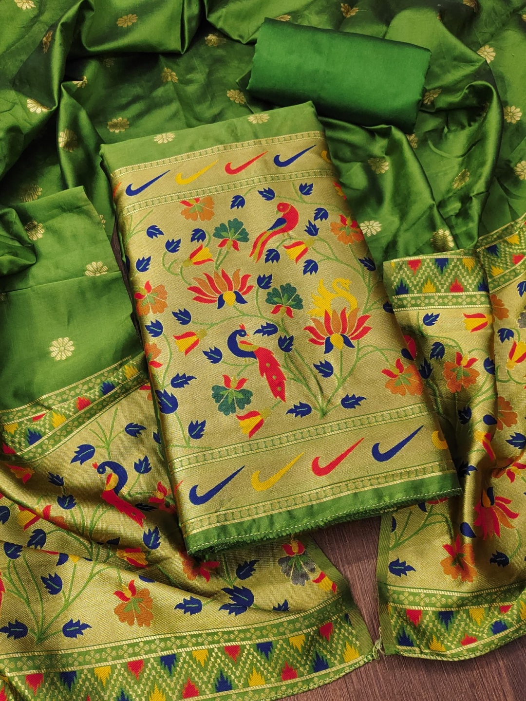 

KALINI Unstitched Dress Material, Green