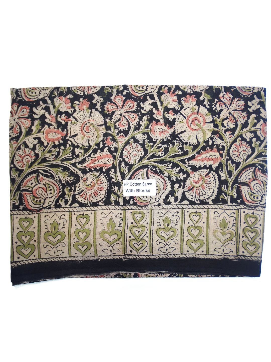 

SR HANDLOOMS AND TEXTILES Kalamkari Pure Cotton Saree, Navy blue