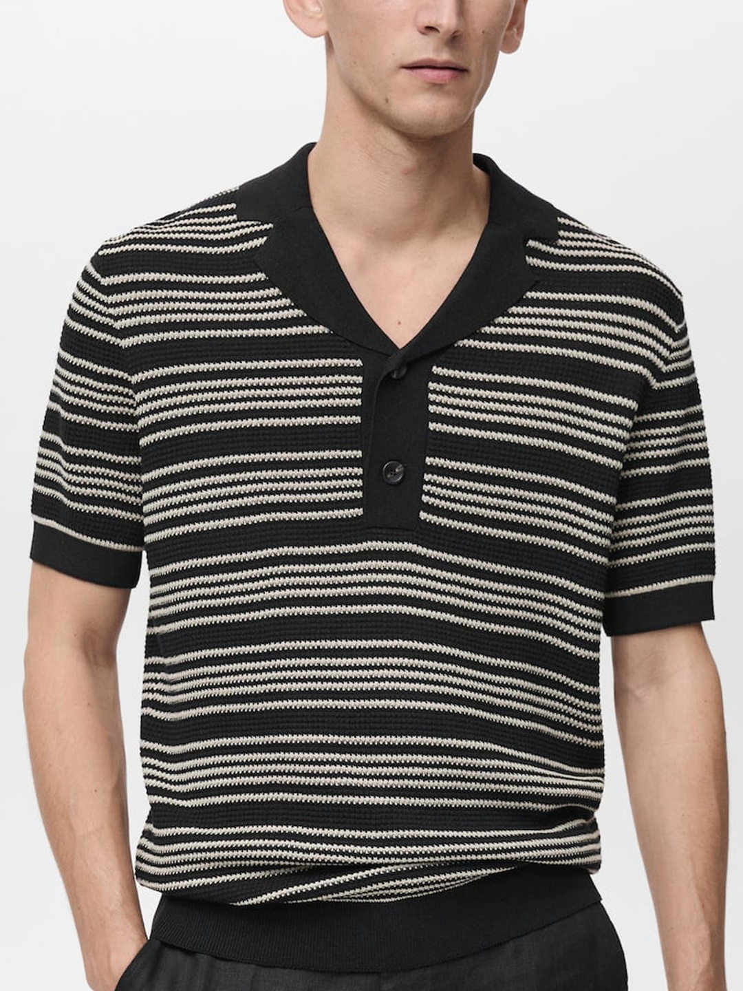 

MANGO MAN Striped Polo Collar T-shirt, Black