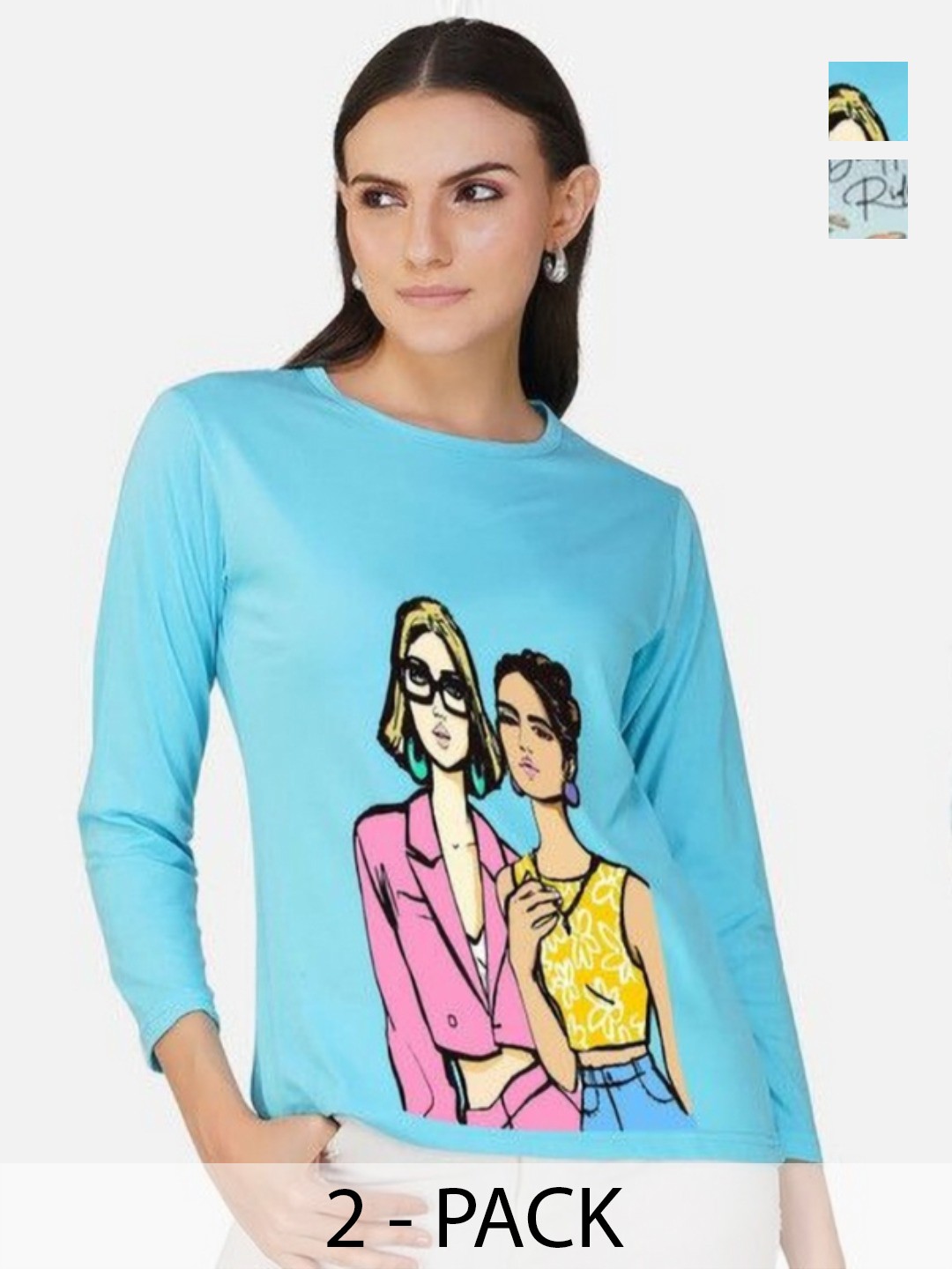 

Metronaut Women 2 Printed Bio Finish Pockets T-shirt, Turquoise blue