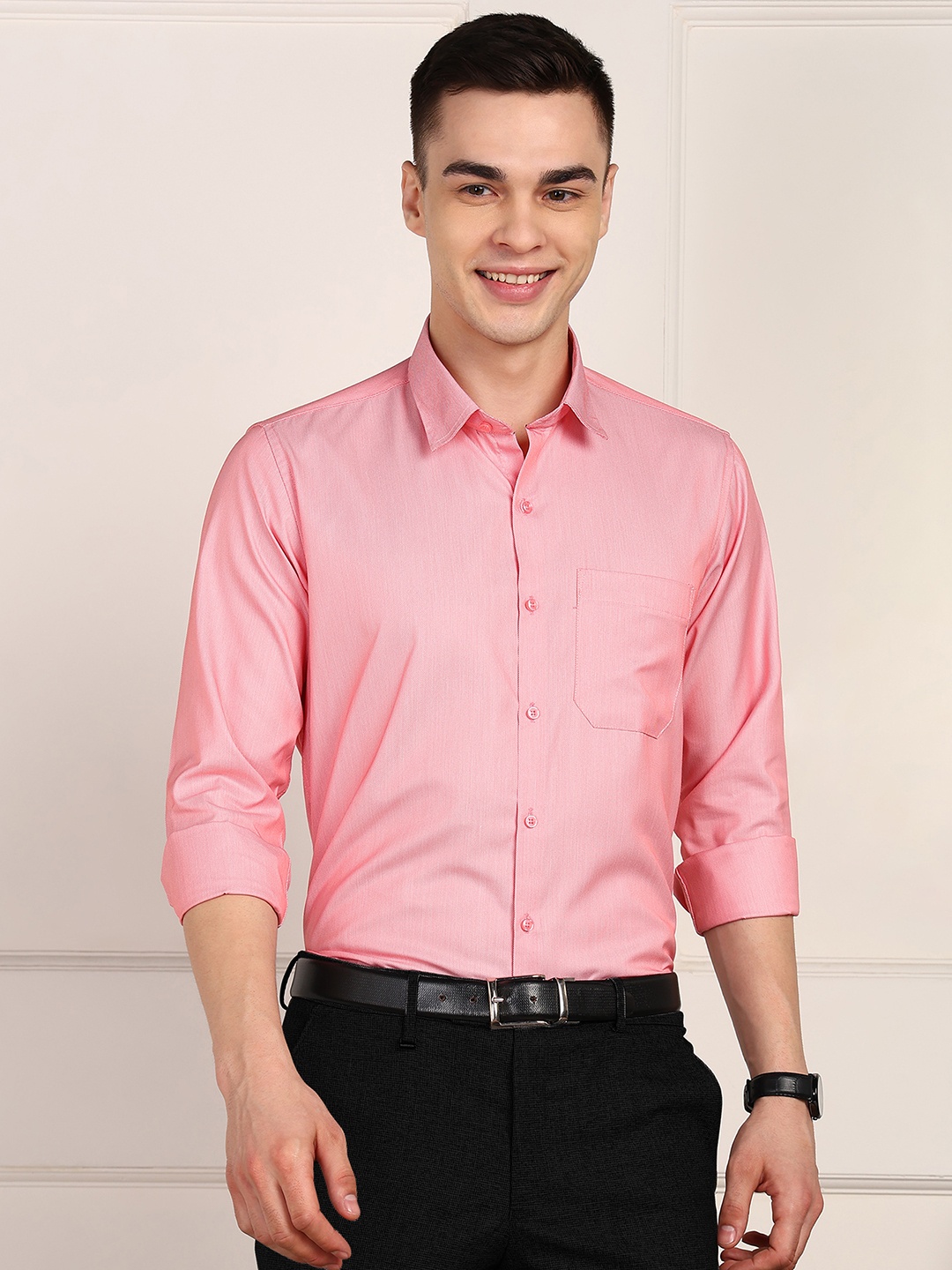 

PulseIQ Men Slim Fit Opaque Casual Shirt, Orange
