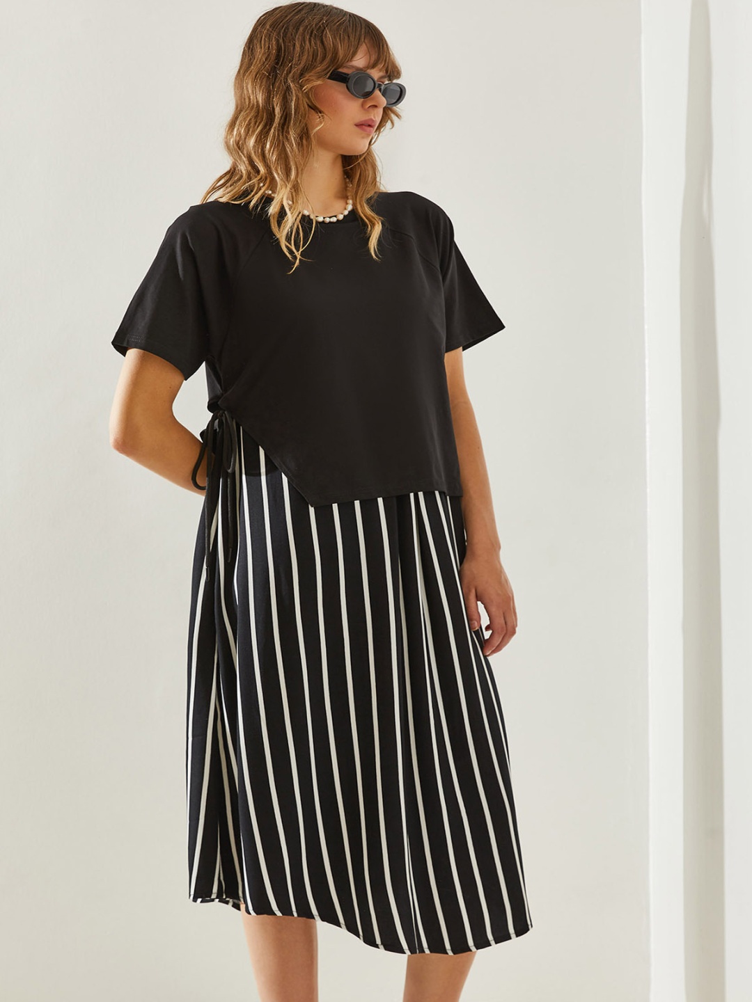 

BIANCO LUCCI Striped A-Line Dress, Na