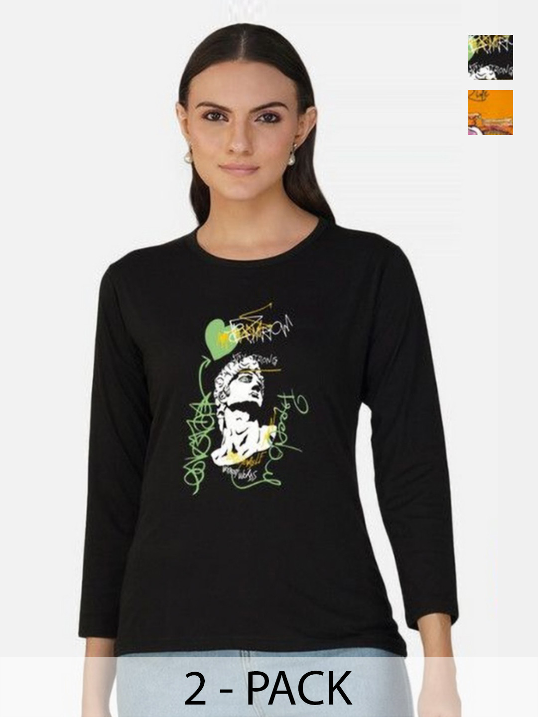 

Metronaut Women 2 Printed Bio Finish T-shirt, Mustard