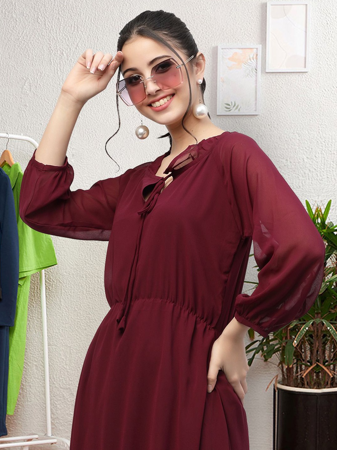 

Moda Rapido Print Applique Fit & Flare Dress, Maroon