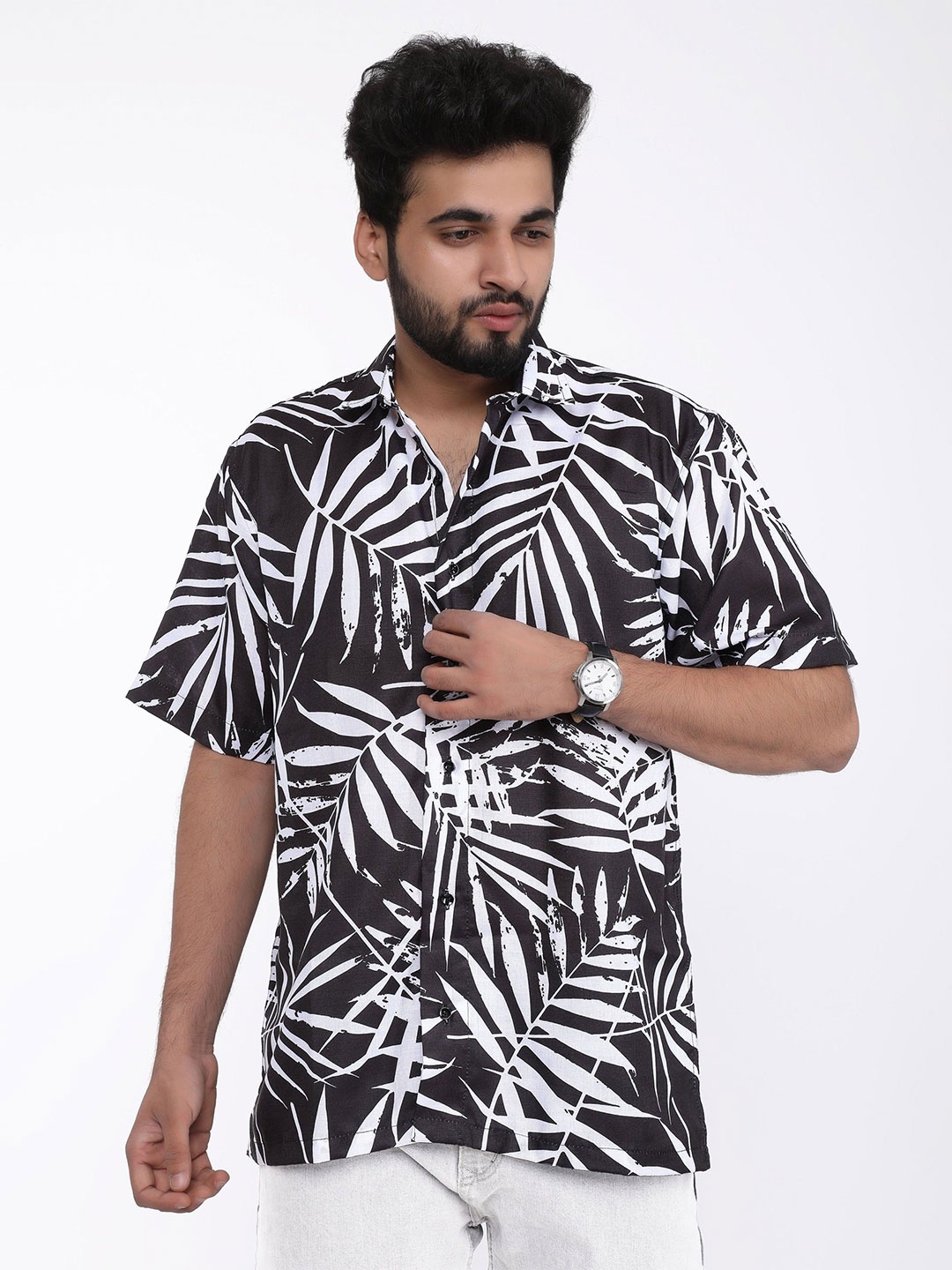 

BROWN BROTHERS Unisex Relaxed Floral Opaque Printed Casual Shirt, Black